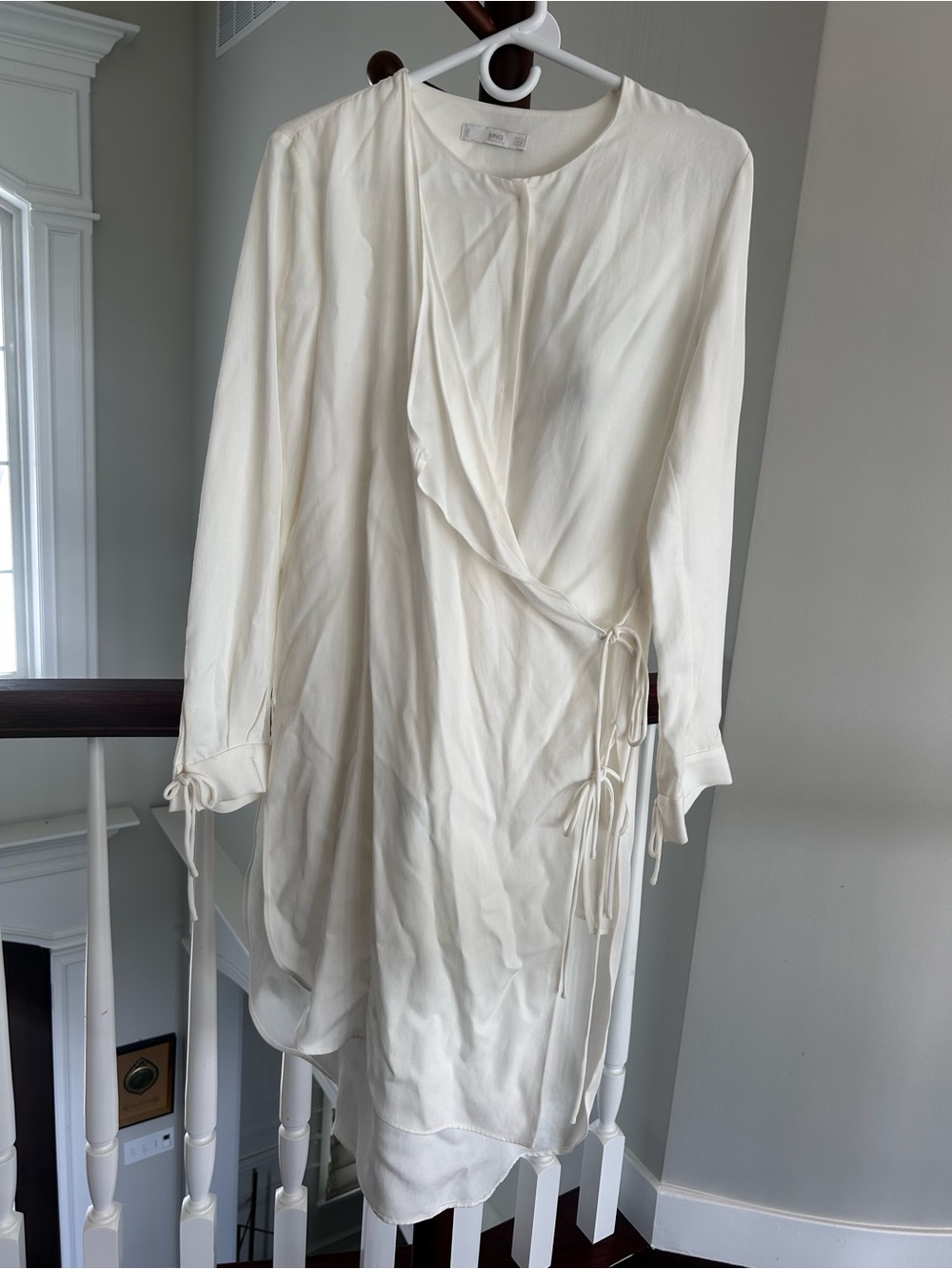 Mango Cream Long-Sleeve Wrap Dress